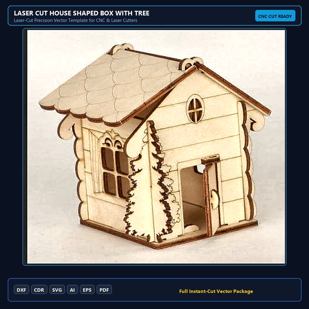 Laser Cut House Shaped Box With Tree