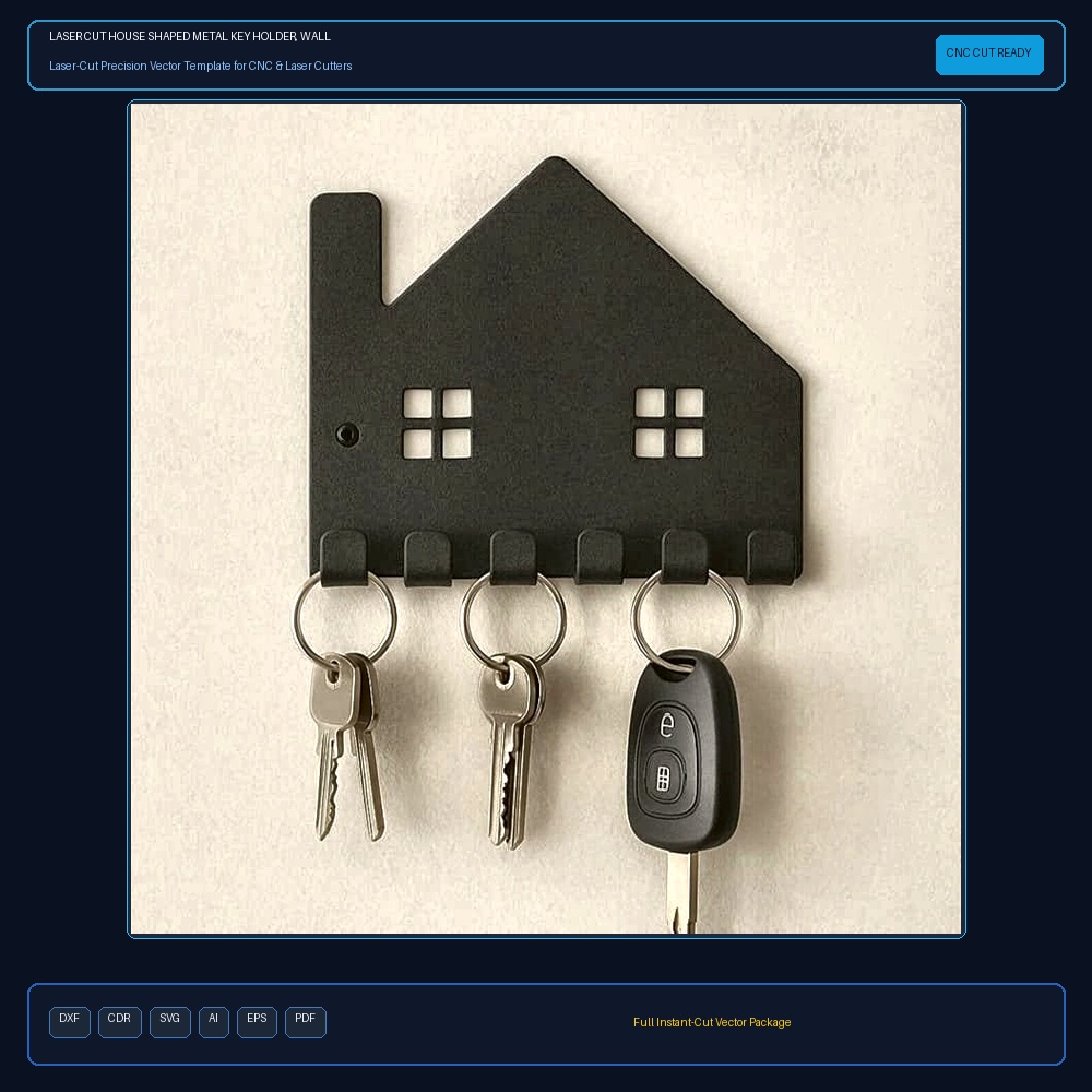 Laser Cut House Shaped Metal Key Holder, Wall Mounted Family Keys Hanger