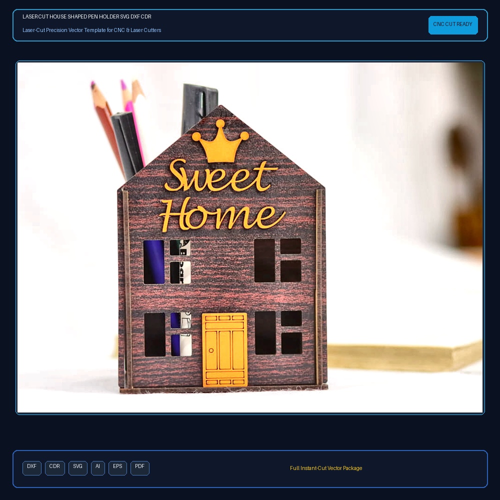 Laser Cut House Shaped Pen Holder SVG DXF CDR AI PDF Free Download - 3axis.co