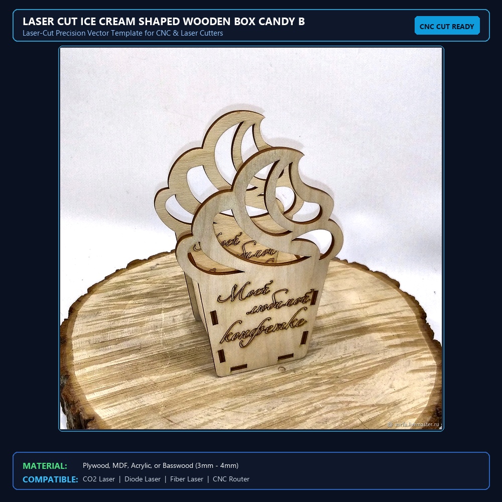Laser Cut Ice Cream Shaped Wooden Box Candy Basket View 2