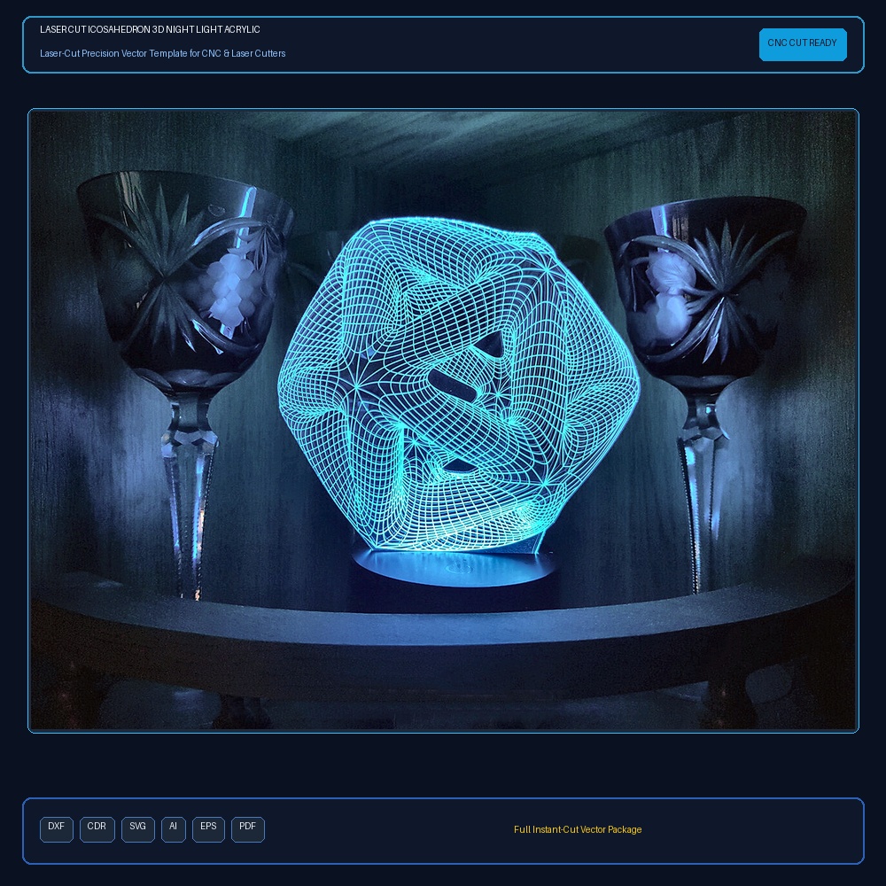 Laser Cut Icosahedron 3D Night Light Acrylic Optical Illusion Lamp