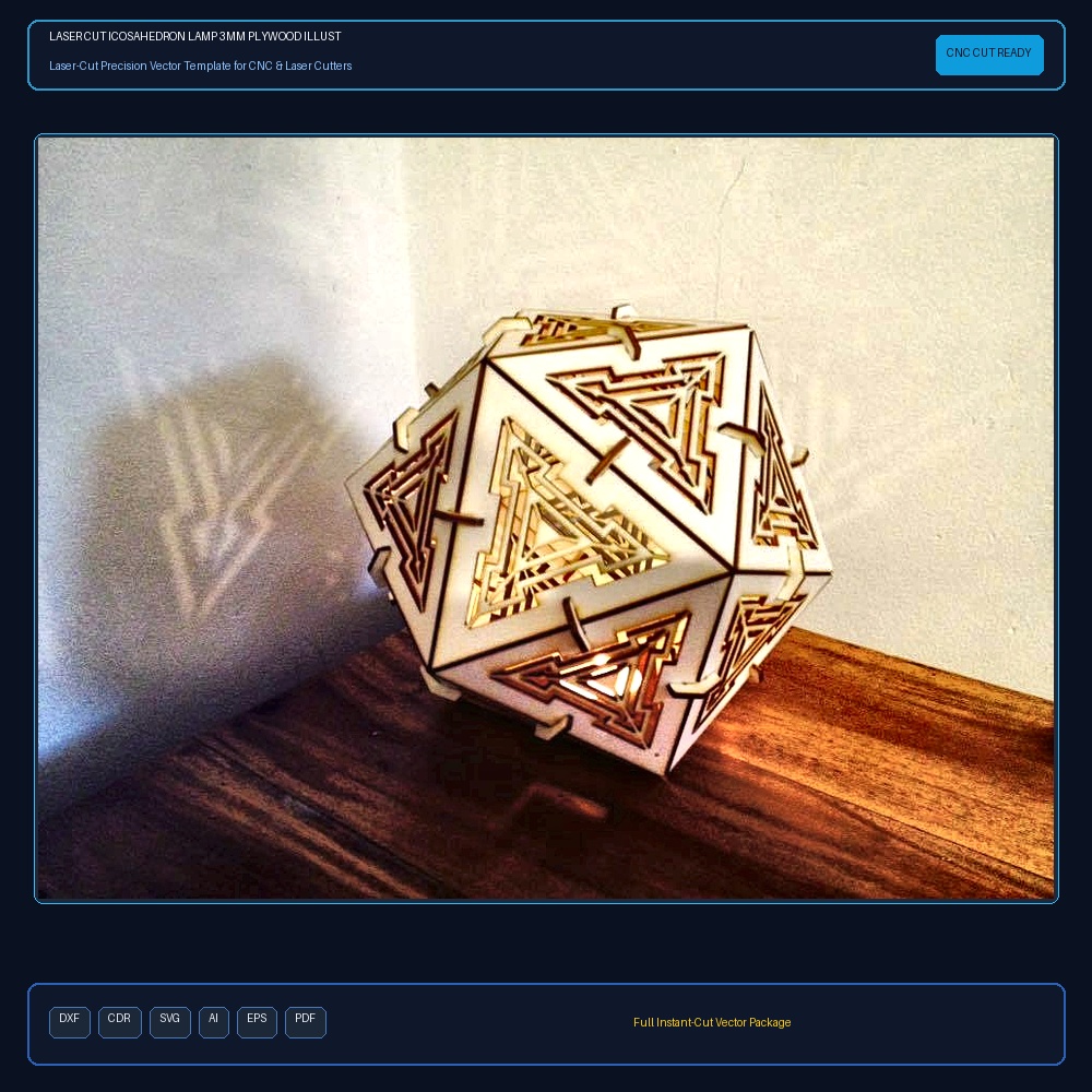 Laser Cut Icosahedron Lamp 3mm Plywood Illustration (.ai) vector file free download - 3axis.co