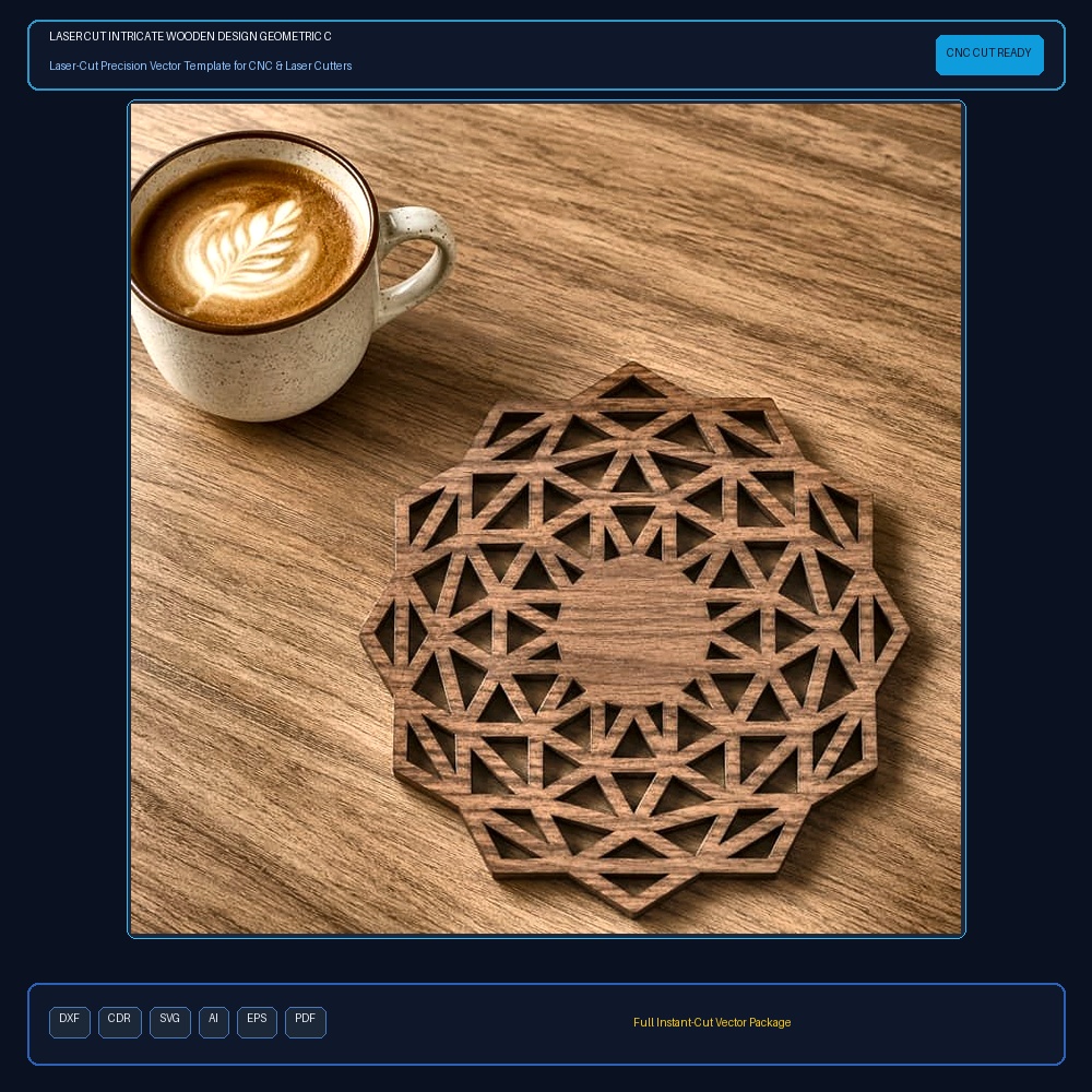 Laser Cut Intricate Wooden Design Geometric Coasters