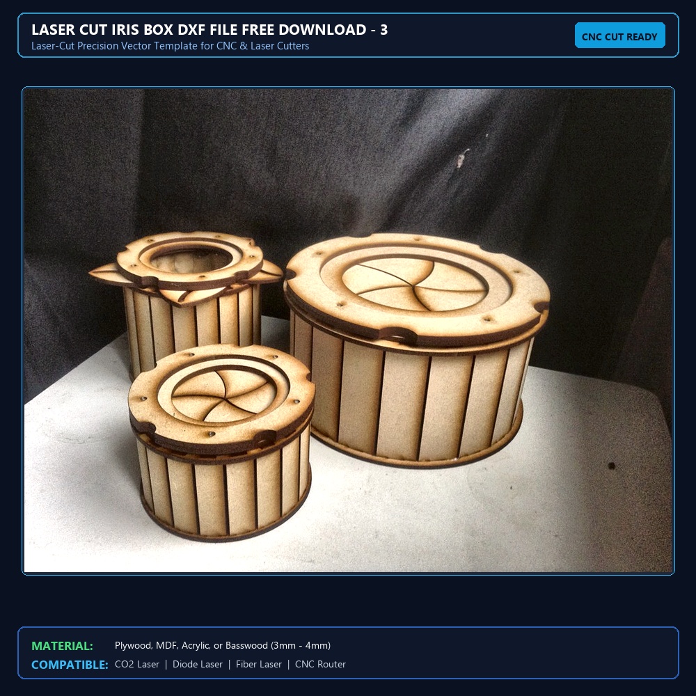 Laser Cut Iris Box DXF File Free Download - 3axis.co View 2