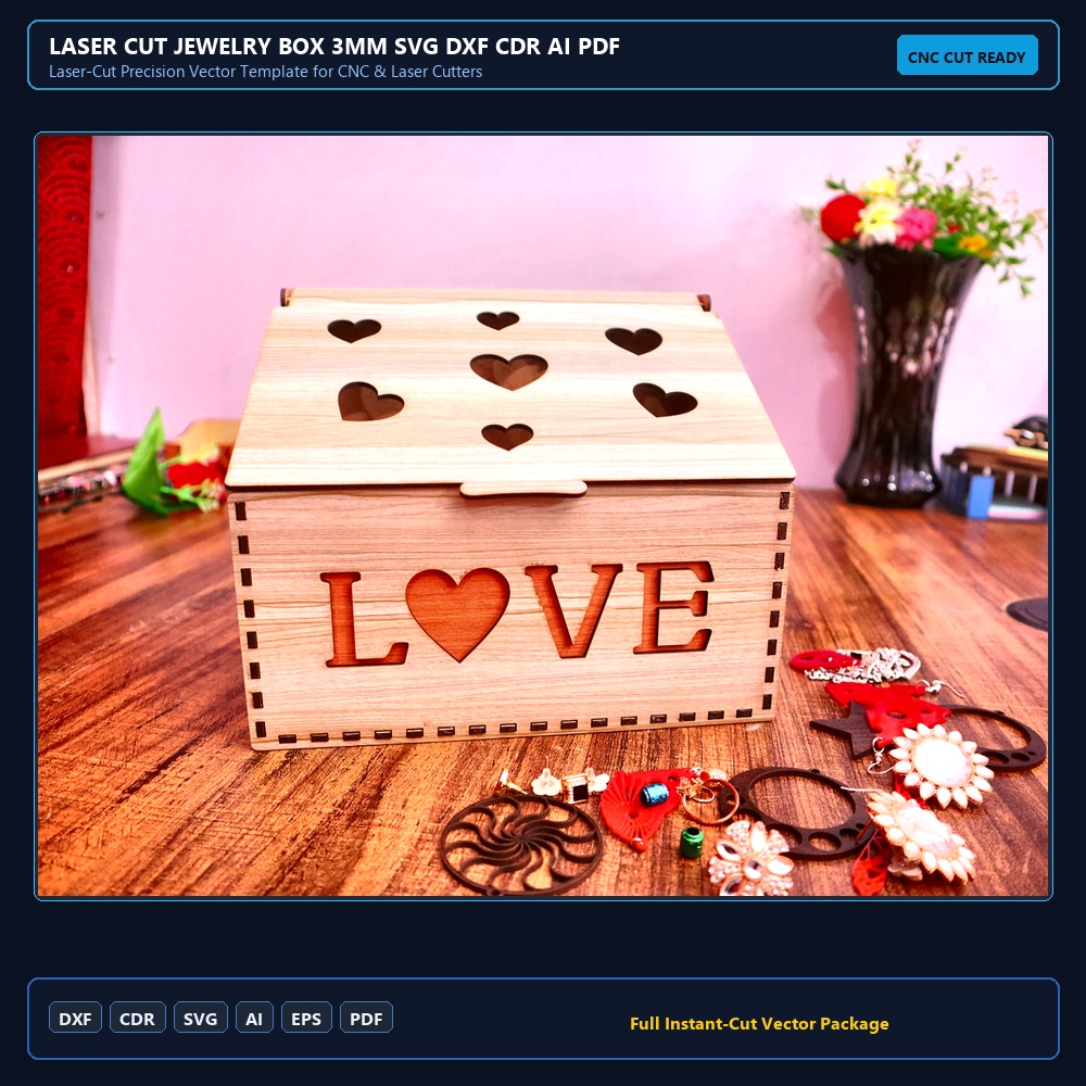 Laser Cut Jewelry Box 3mm SVG DXF CDR AI PDF Free Download - 3axis.co