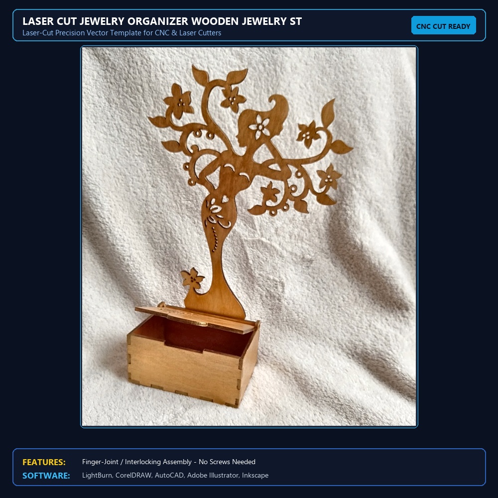 Laser Cut Jewelry Organizer Wooden Jewelry Storage Box With Jewelry Tree Stand View 3