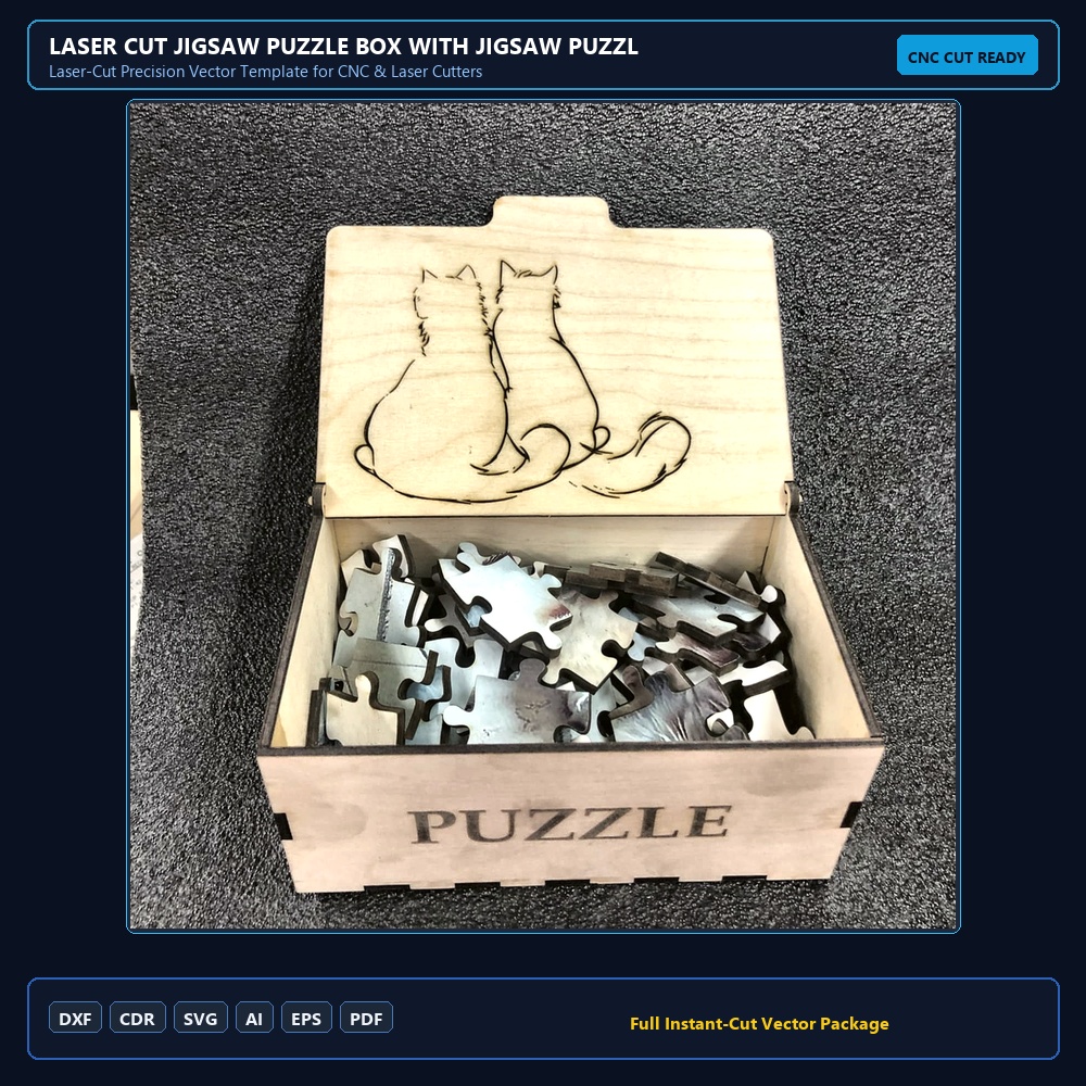 Laser Cut Jigsaw Puzzle Box With Jigsaw Puzzle Pattern DXF File Free Download - 3axis.co
