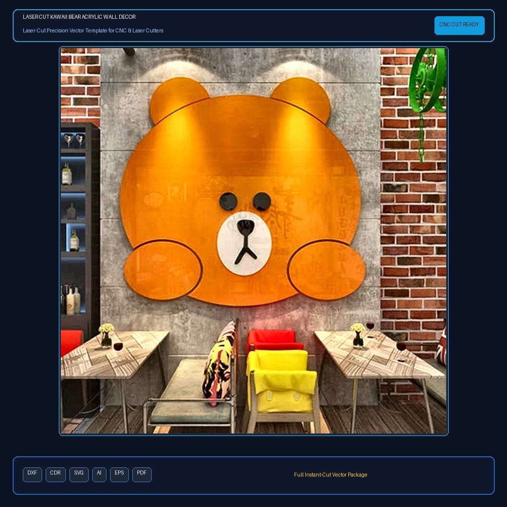 Laser Cut Kawaii Bear Acrylic Wall Decor