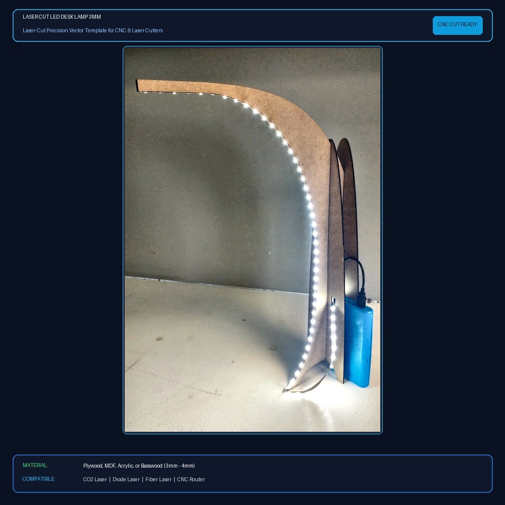 Laser Cut LED Desk Lamp 3mm View 2