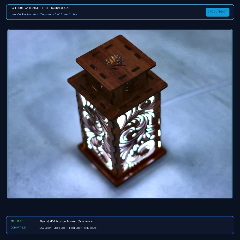 Laser Cut Lantern Night Light SVG DXF CDR AI PDF Free Download - 3axis.co View 2