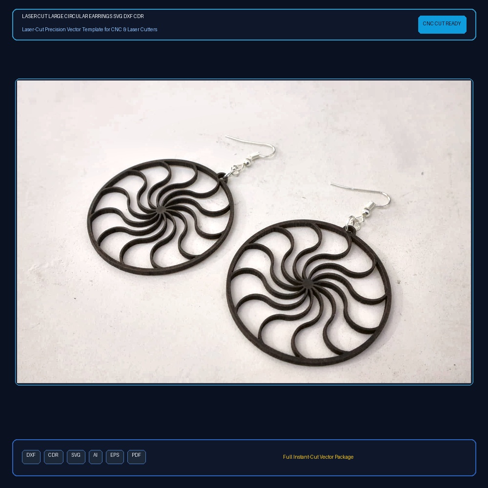 Laser Cut Large Circular Earrings SVG DXF CDR AI PDF Free Download - 3axis.co