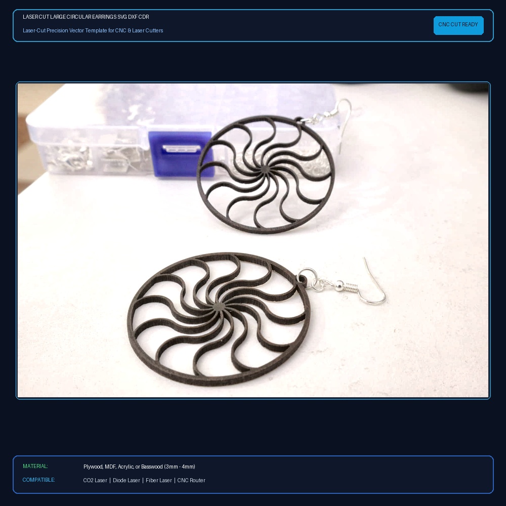 Laser Cut Large Circular Earrings SVG DXF CDR AI PDF Free Download - 3axis.co View 2