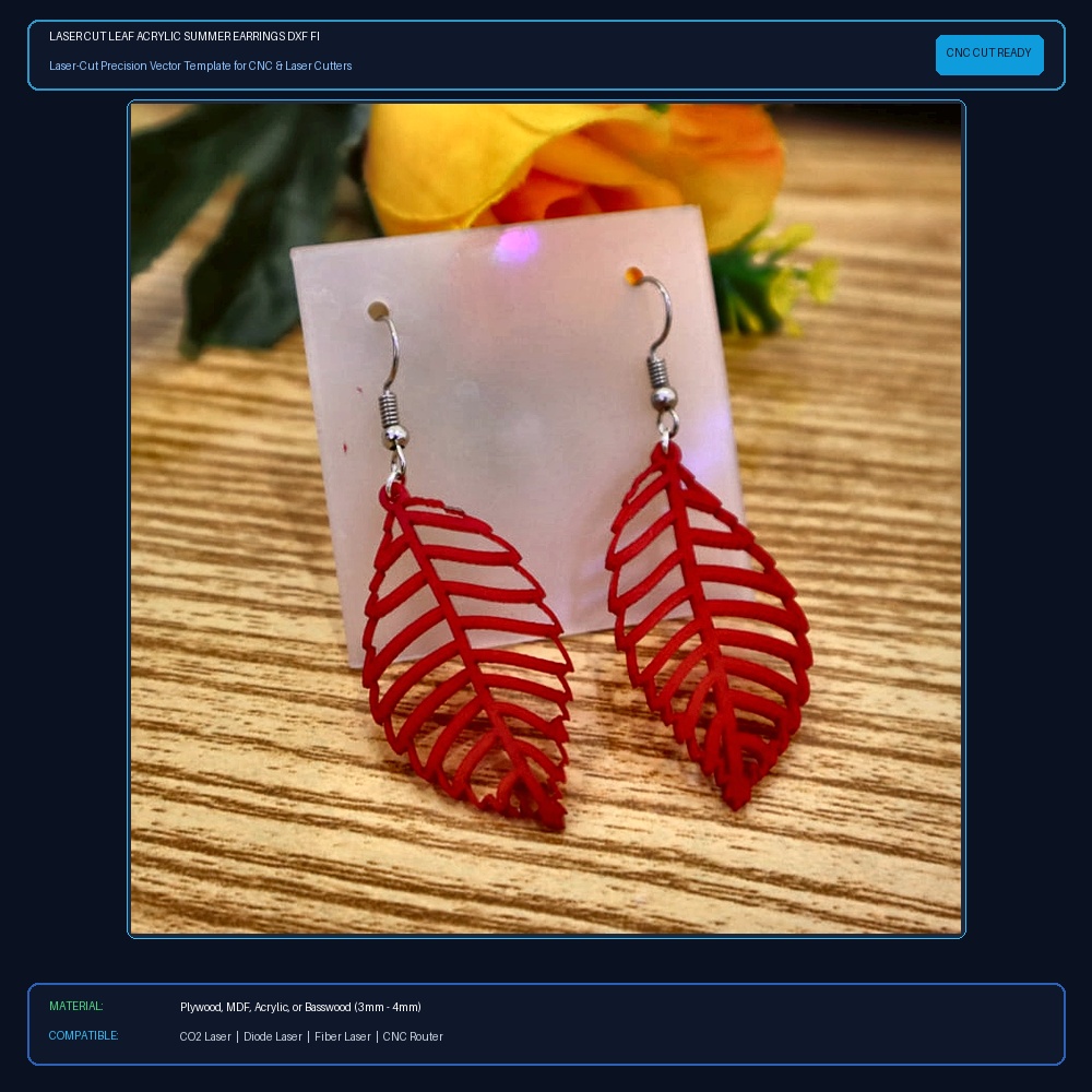 Laser Cut Leaf Acrylic Summer Earrings DXF File Free Download - 3axis.co View 2
