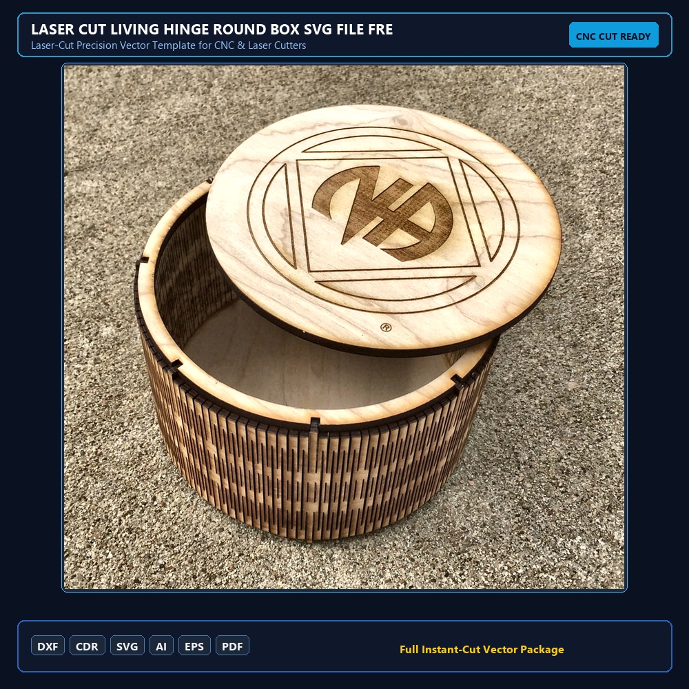 Laser Cut Living Hinge Round Box SVG File Free Download - 3axis.co