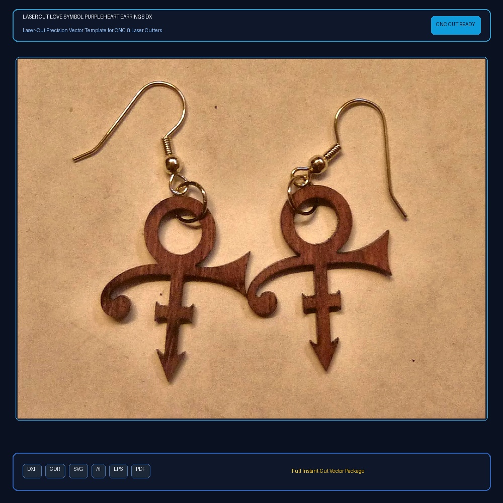 Laser Cut Love Symbol Purpleheart Earrings DXF File Free Download - 3axis.co