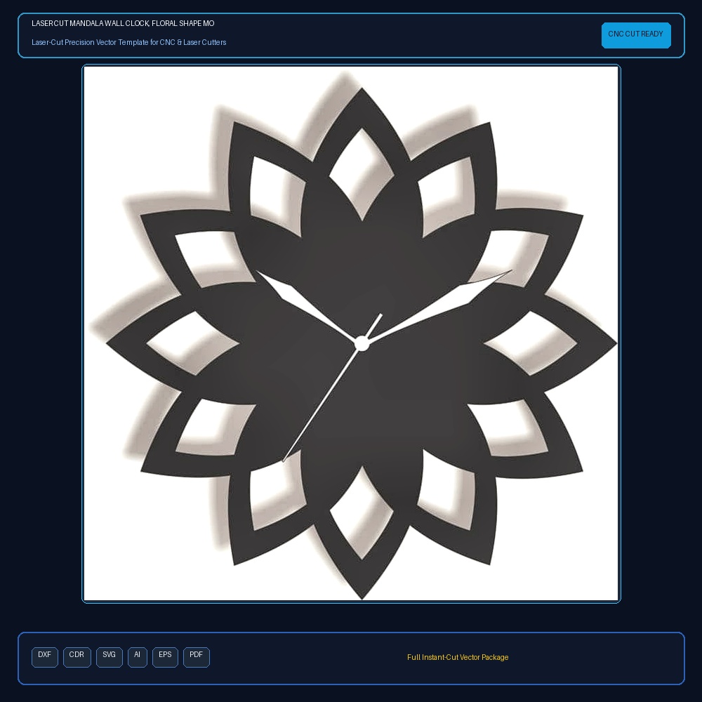 Laser Cut Mandala Wall Clock, Floral Shape Modern Art Design Clock