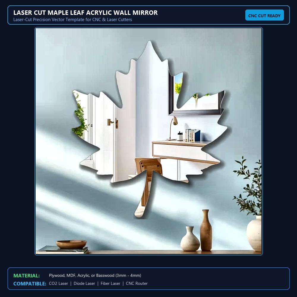 Laser Cut Maple Leaf Acrylic Wall Mirror View 2