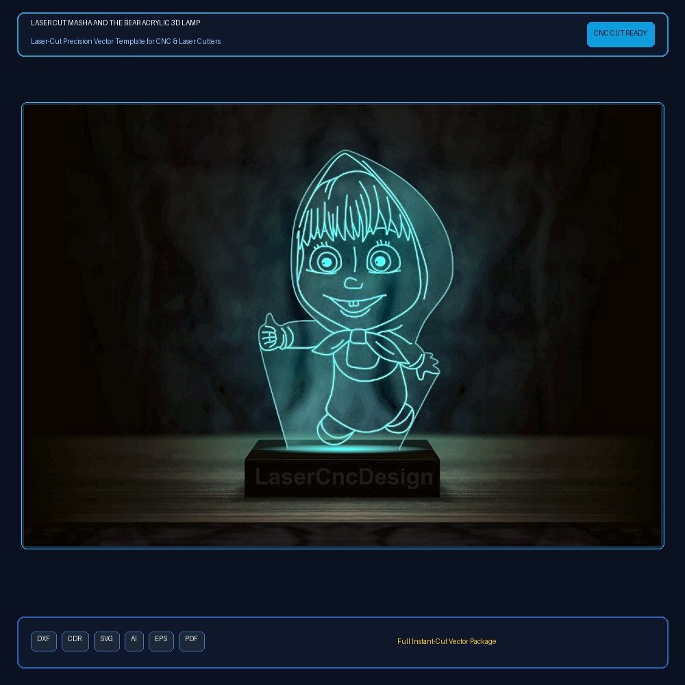 Laser Cut Masha And The Bear Acrylic 3D Lamp DXF File Free Download - 3axis.co