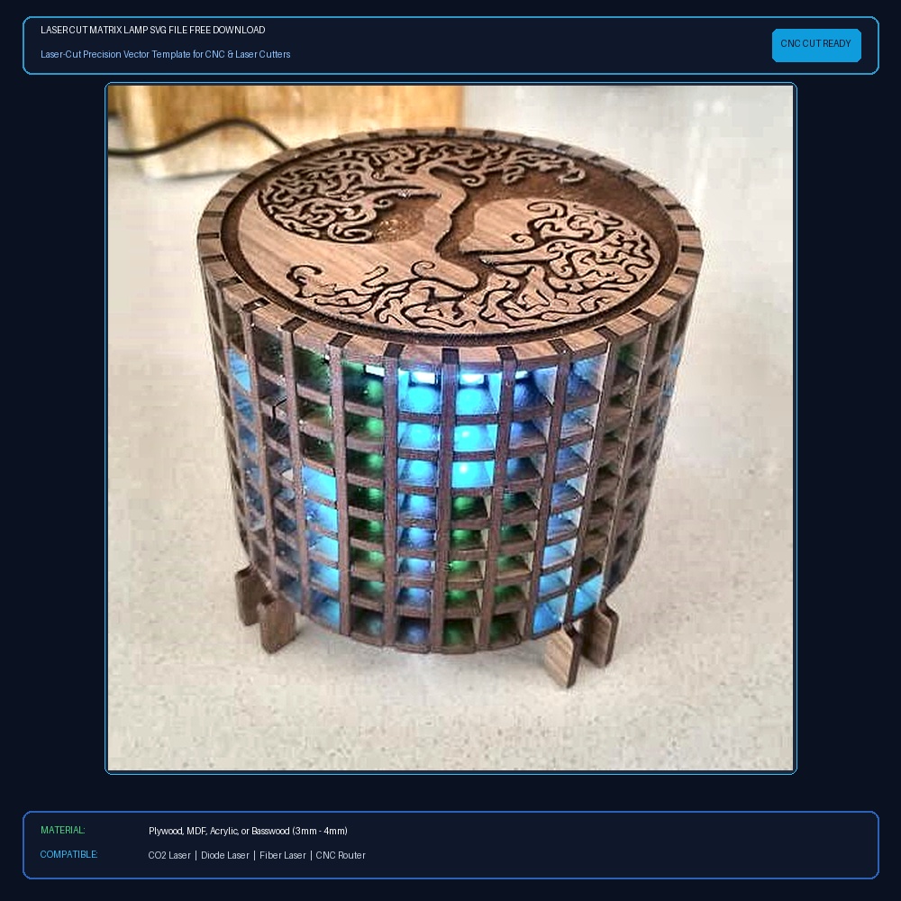 Laser Cut Matrix Lamp SVG File Free Download - 3axis.co View 2