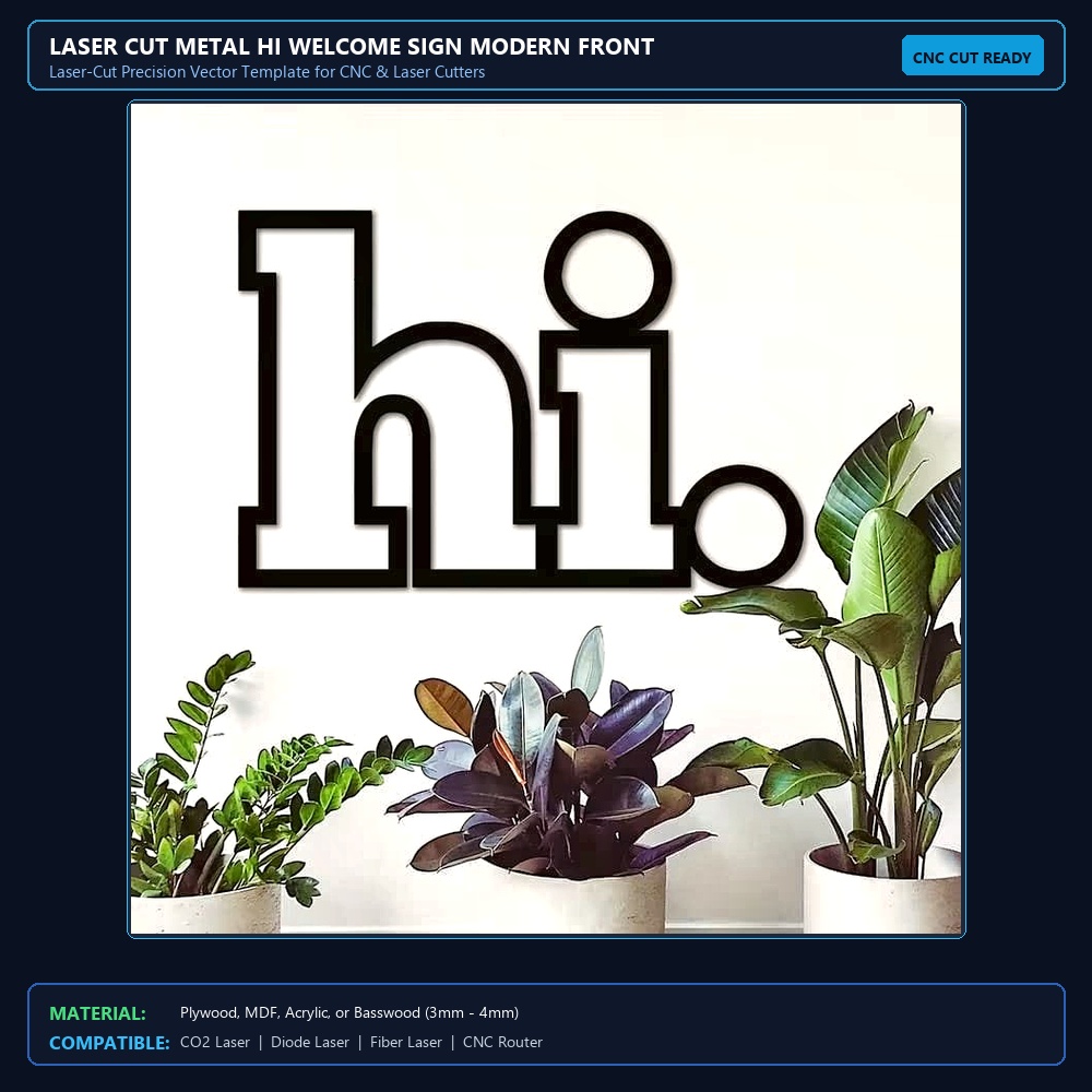 Laser Cut Metal Hi Welcome Sign Modern Front Door Decor View 2