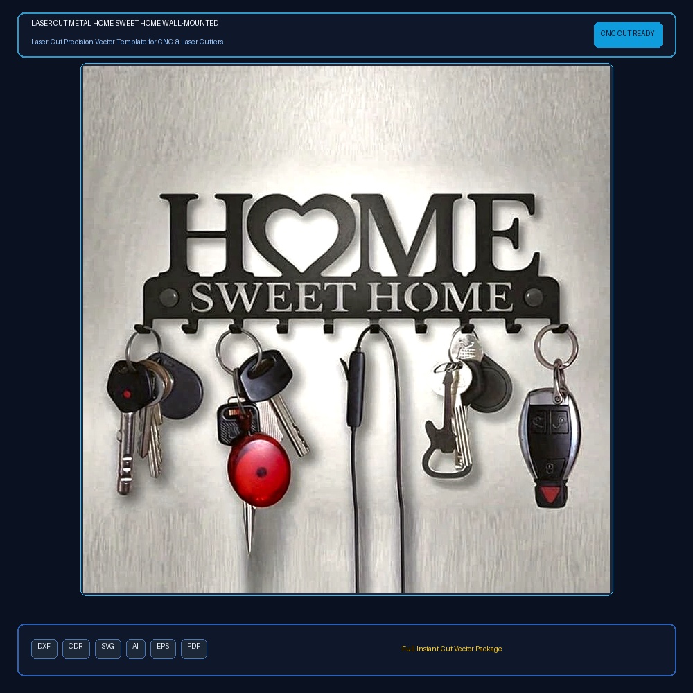 Laser Cut Metal Home Sweet Home Wall-Mounted Key Holder