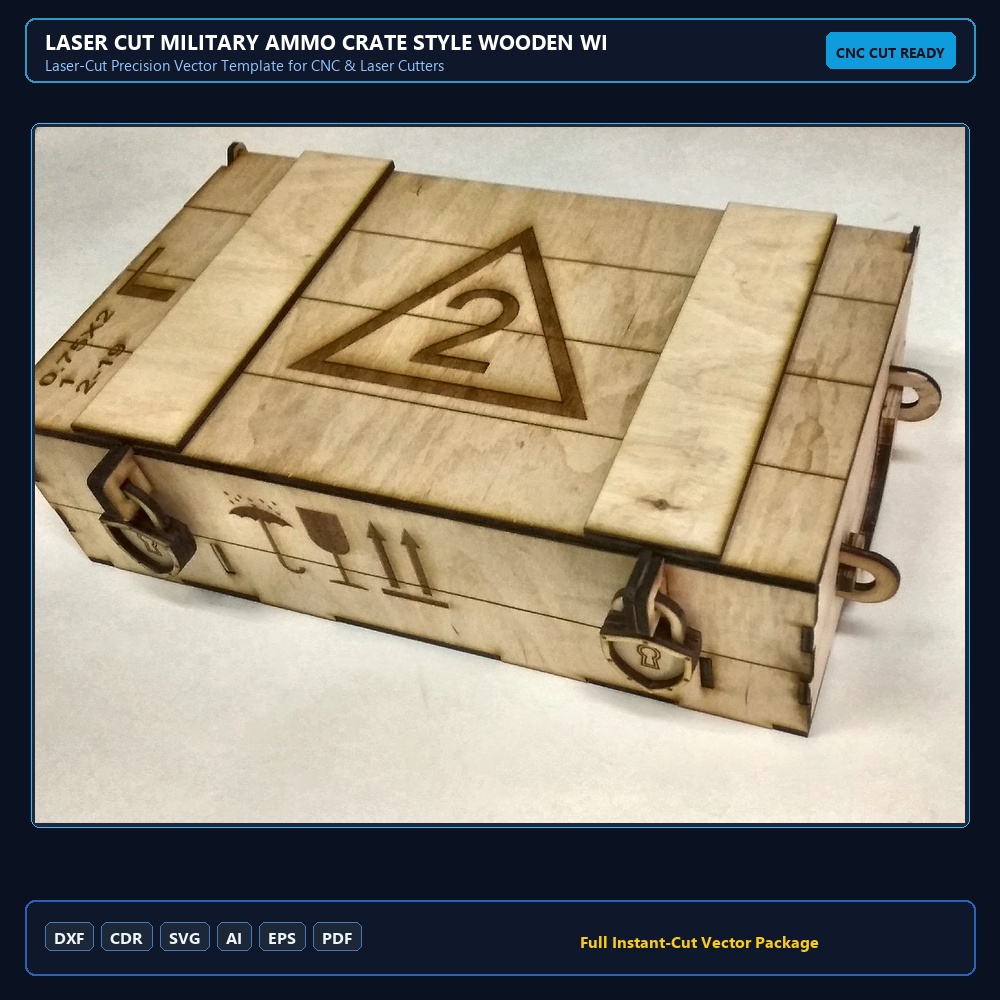 Laser Cut Military Ammo Crate Style Wooden Wine Box