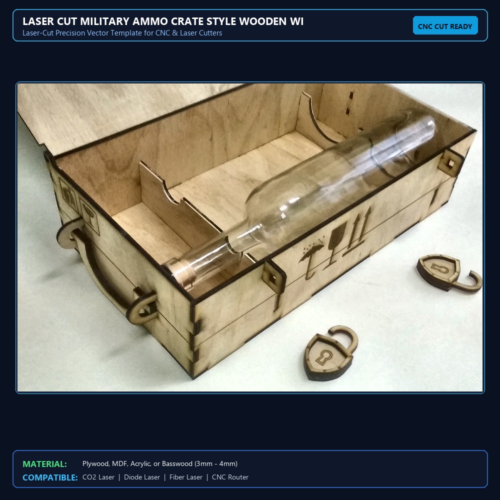 Laser Cut Military Ammo Crate Style Wooden Wine Box View 2