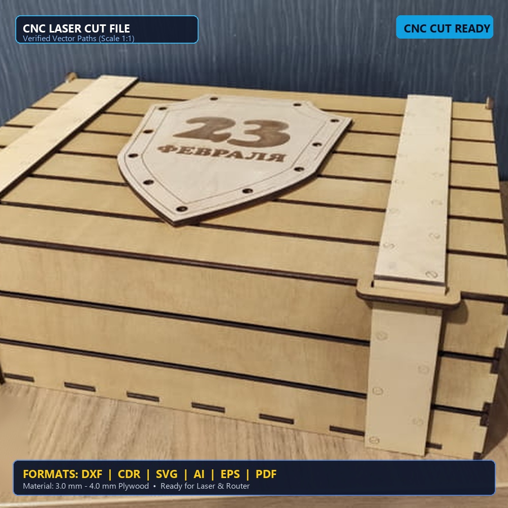 Laser Cut Miniature Military Ammo Crate Gift Box - DXF, CDR, SVG