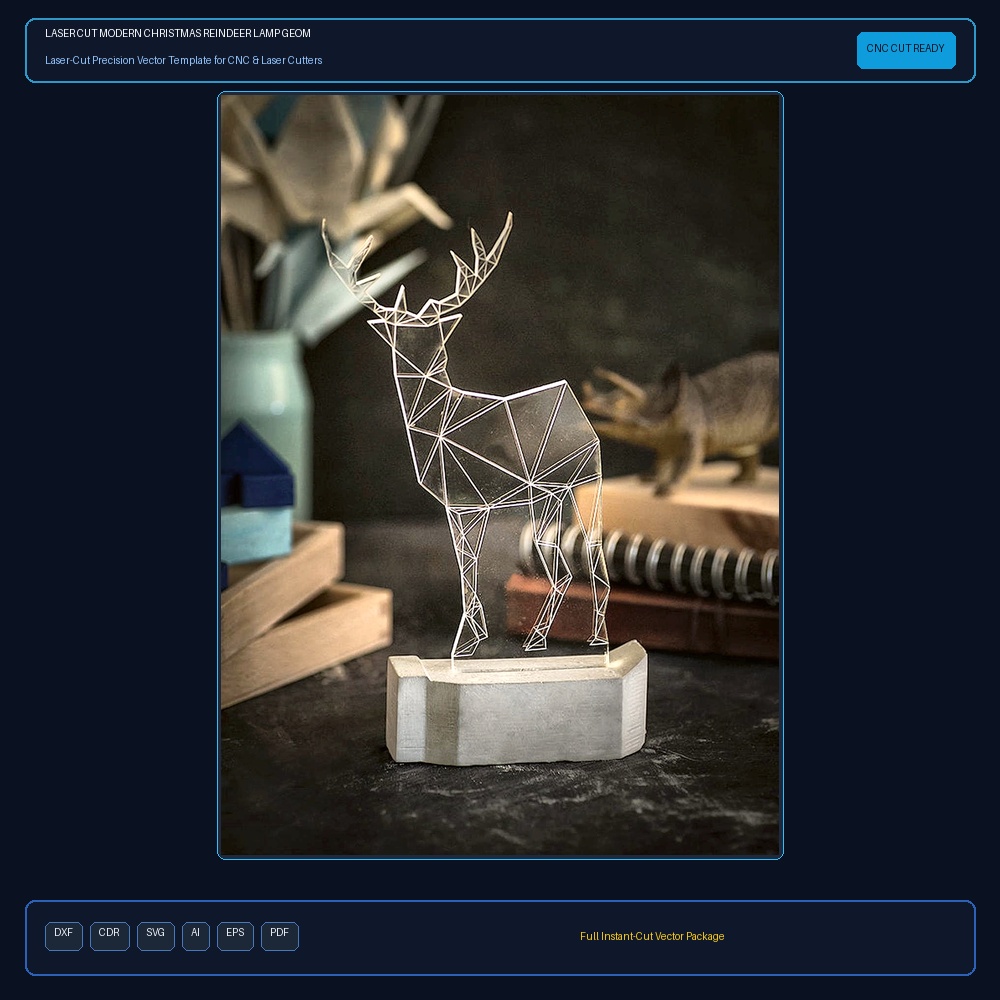 Laser Cut Modern Christmas Reindeer Lamp Geometric Deer Night Light