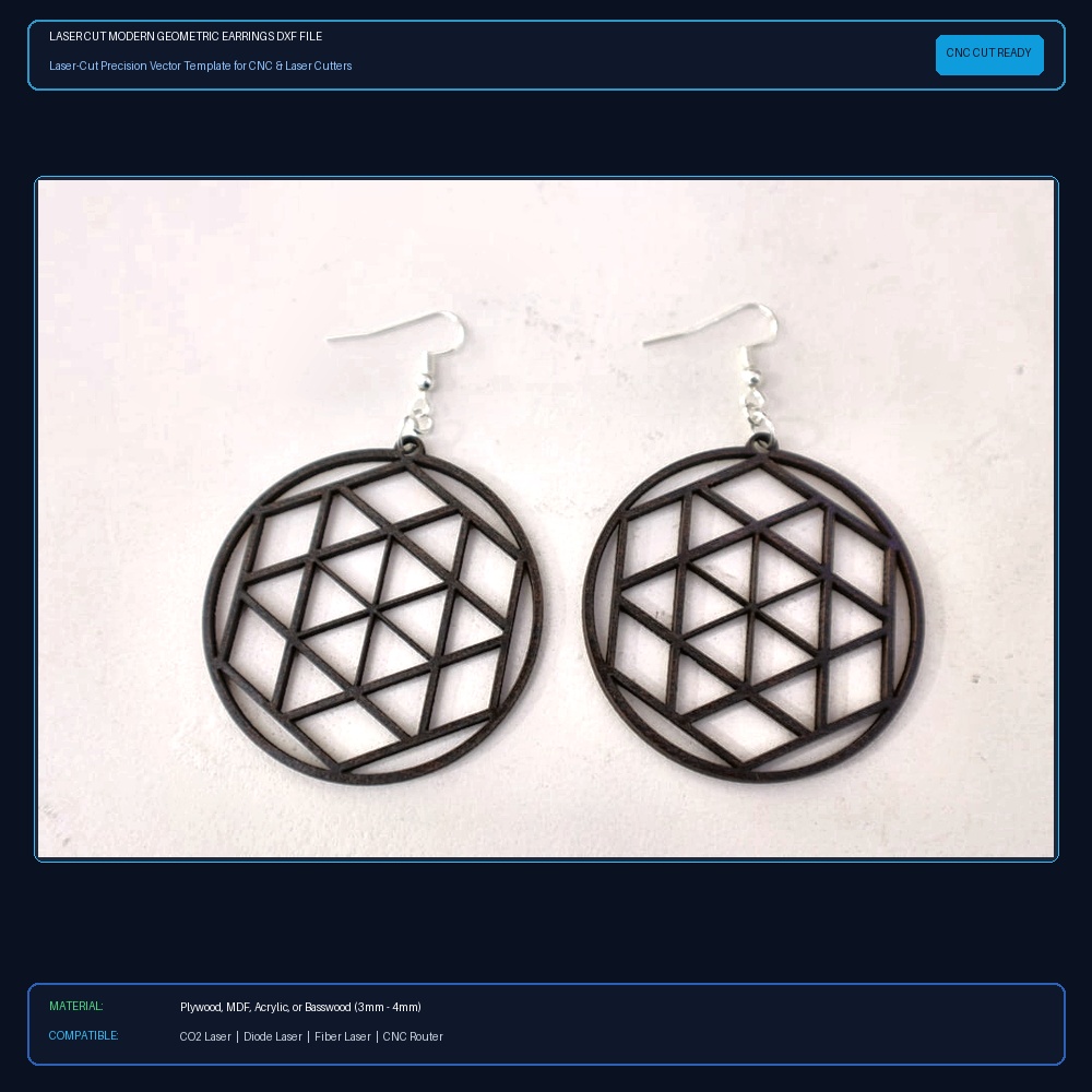 Laser Cut Modern Geometric Earrings DXF File Free Download - 3axis.co View 2