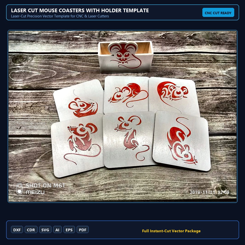 Laser Cut Mouse Coasters with Holder Template