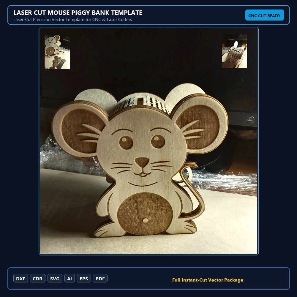 Laser Cut Mouse Piggy Bank Template