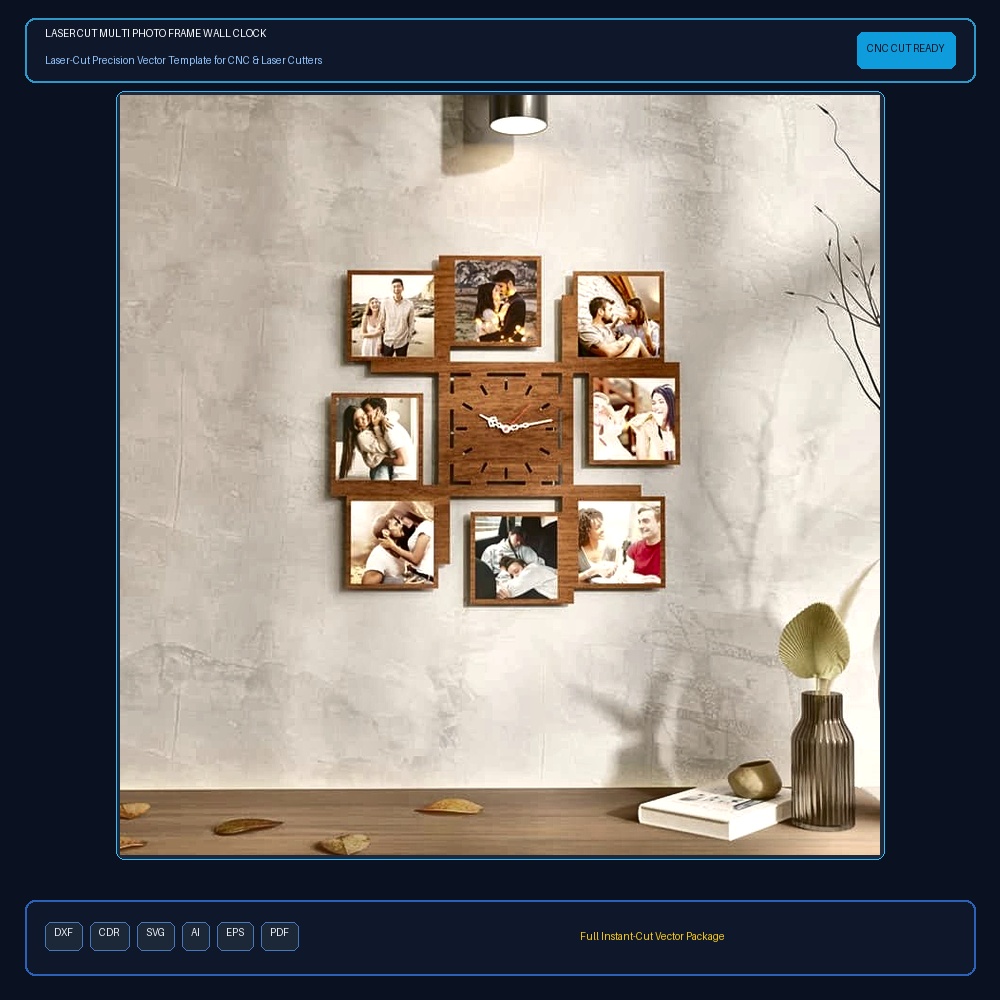 Laser Cut Multi Photo Frame Wall Clock