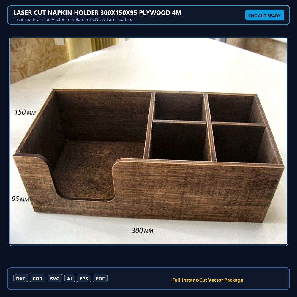 Laser Cut Napkin Holder 300x150x95 Plywood 4mm PDF File Free Download - 3axis.co