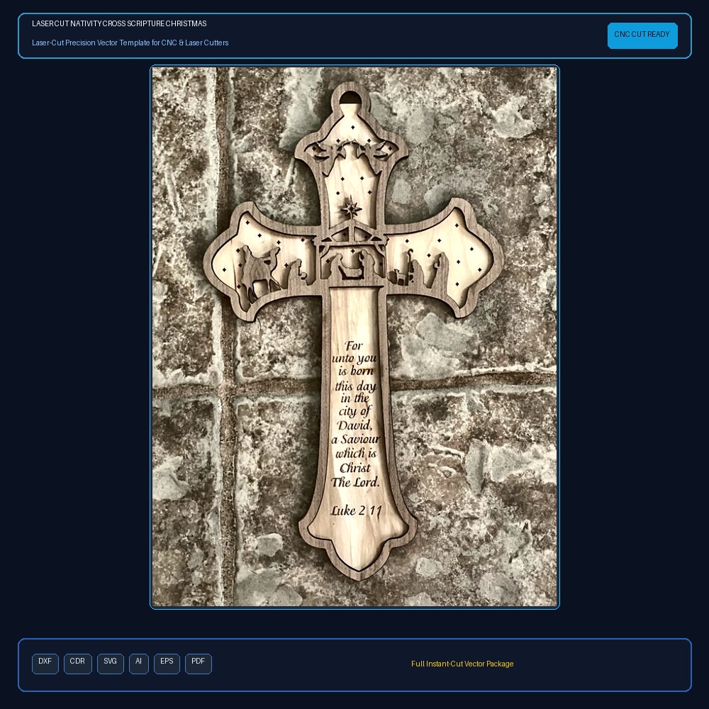 Laser Cut Nativity Cross Scripture Christmas Ornament