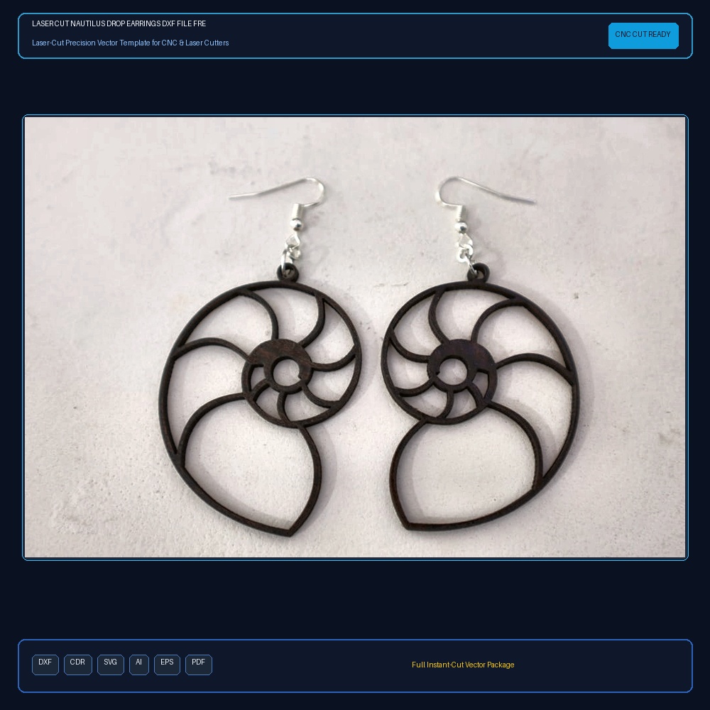 Laser Cut Nautilus Drop Earrings DXF File Free Download - 3axis.co