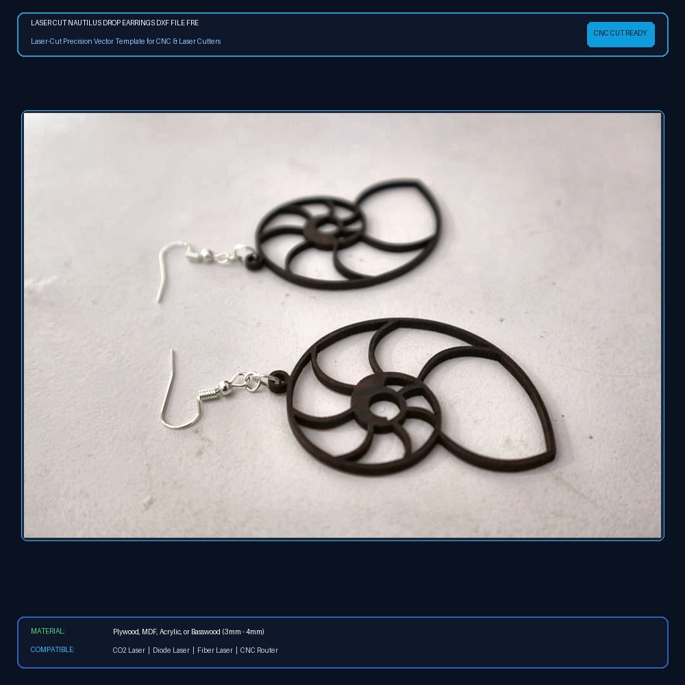 Laser Cut Nautilus Drop Earrings DXF File Free Download - 3axis.co View 2