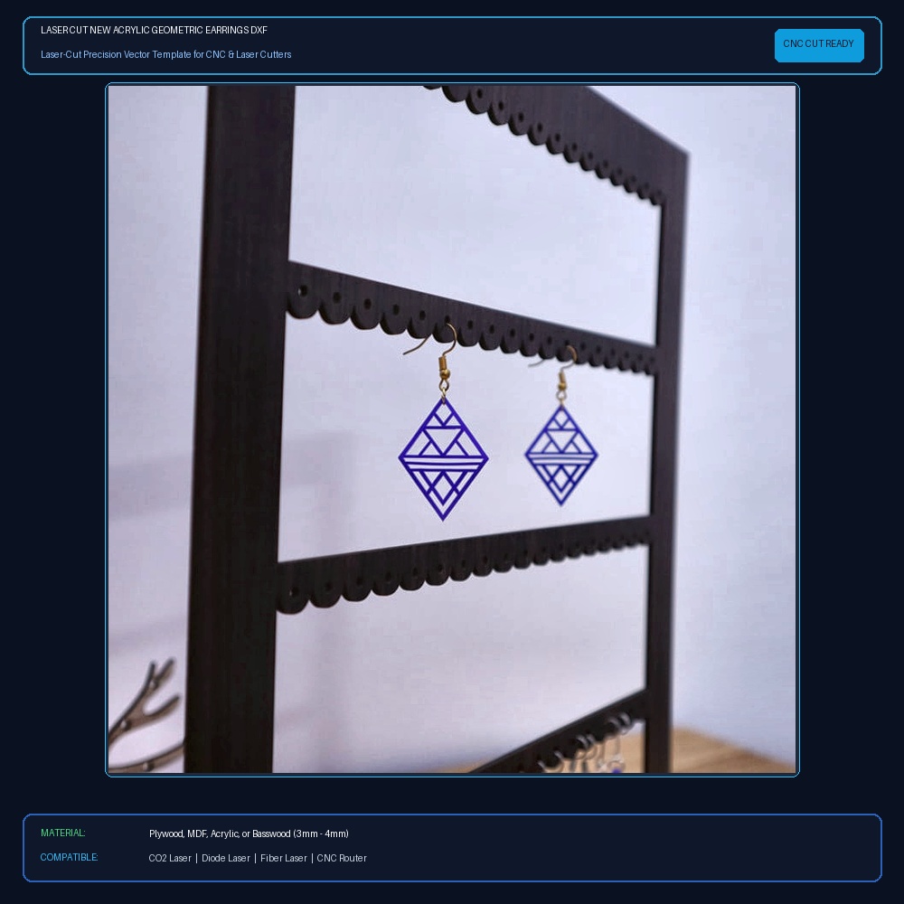 Laser Cut New Acrylic Geometric Earrings DXF File Free Download - 3axis.co View 2