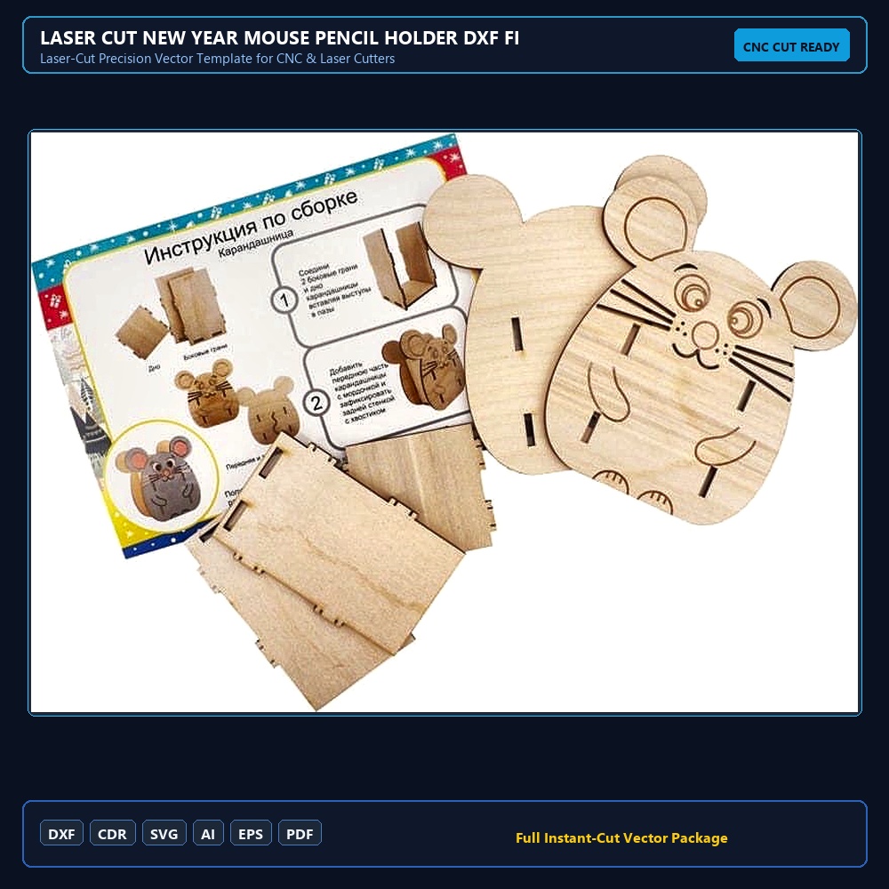 Laser Cut New Year Mouse Pencil Holder DXF File Free Download - 3axis.co