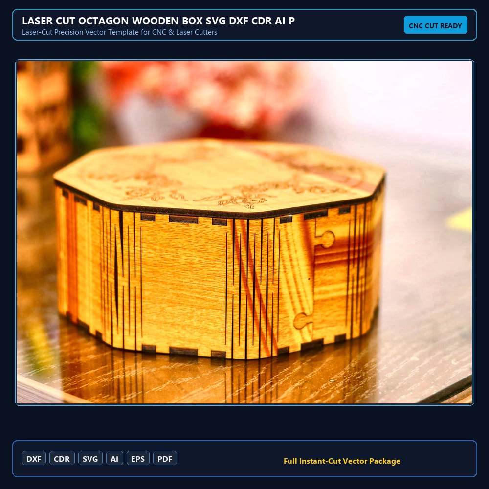 Laser Cut Octagon Wooden Box SVG DXF CDR AI PDF Free Download - 3axis.co