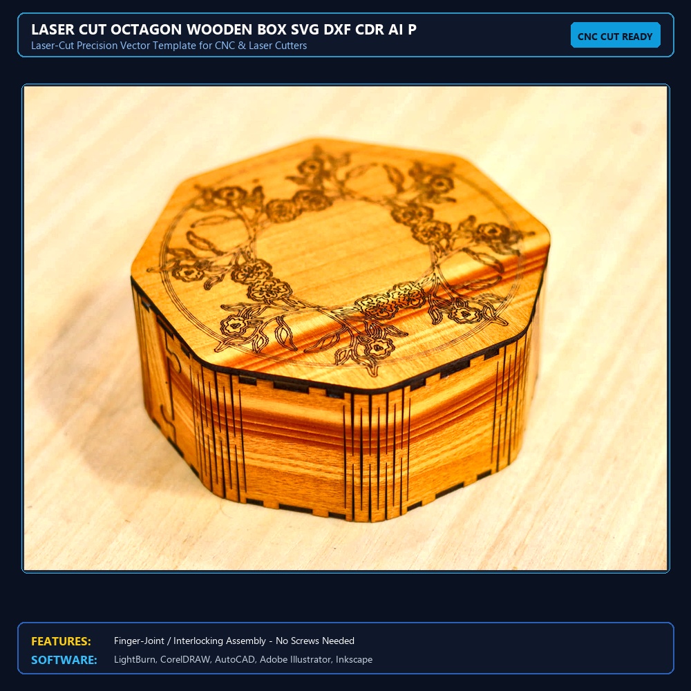 Laser Cut Octagon Wooden Box SVG DXF CDR AI PDF Free Download - 3axis.co View 3