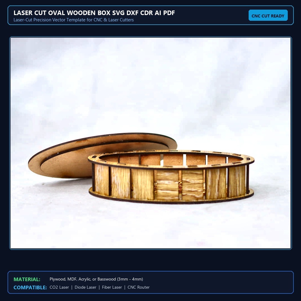 Laser Cut Oval Wooden Box SVG DXF CDR AI PDF Free Download - 3axis.co View 2