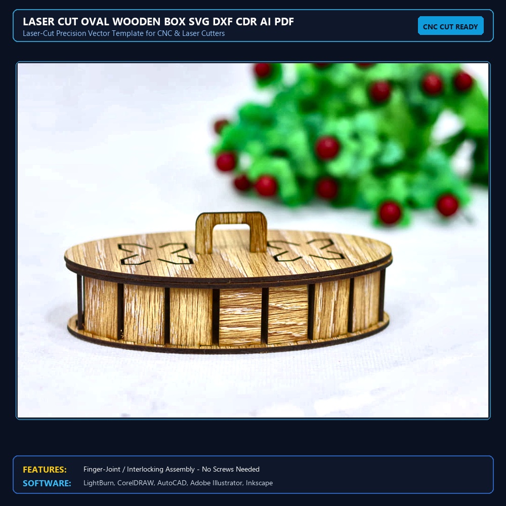 Laser Cut Oval Wooden Box SVG DXF CDR AI PDF Free Download - 3axis.co View 4