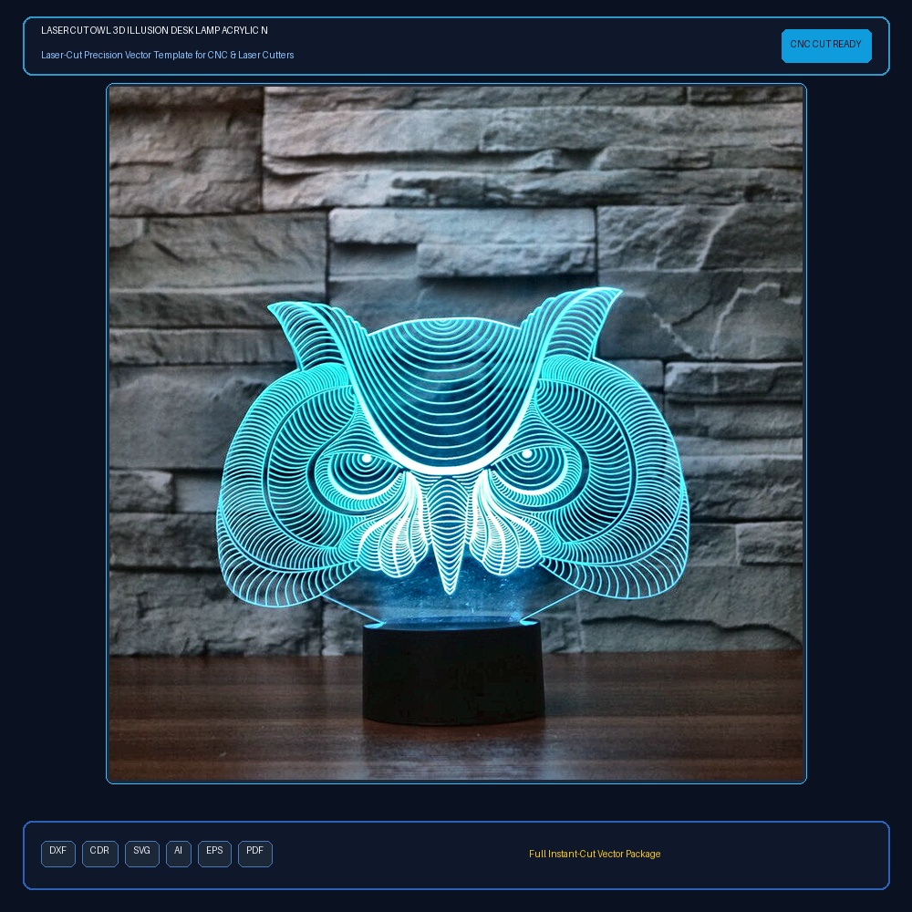 Laser Cut Owl 3D Illusion Desk Lamp Acrylic Night Light