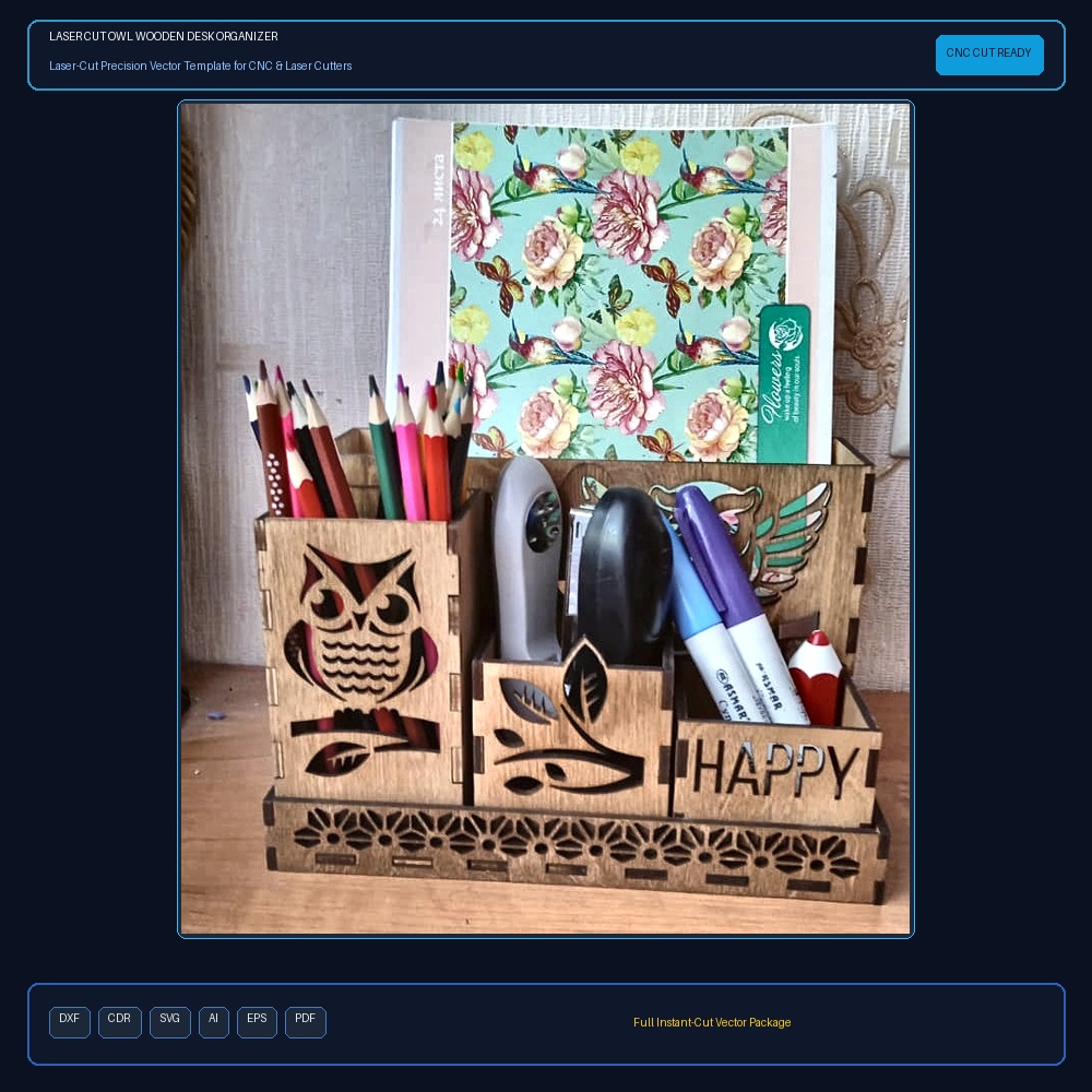 Laser Cut Owl Wooden Desk Organizer