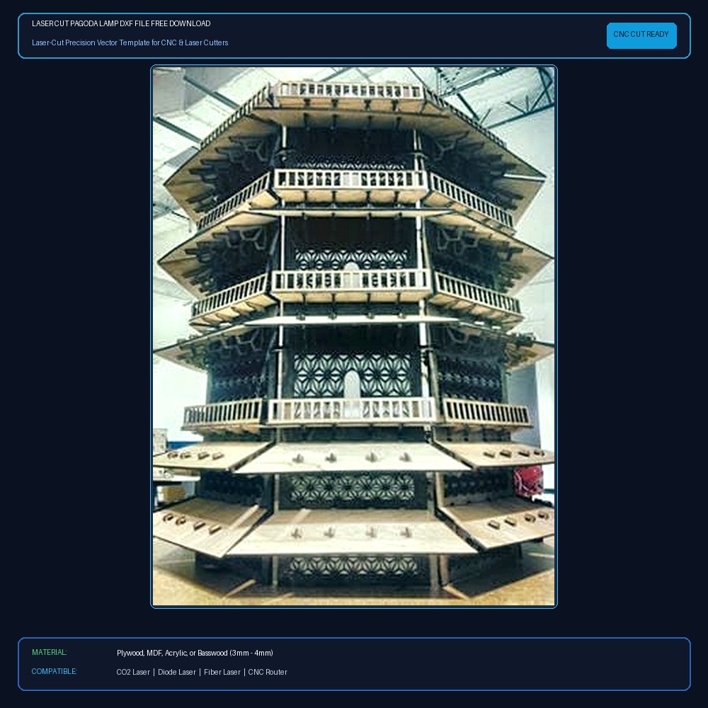 Laser Cut Pagoda Lamp DXF File Free Download - 3axis.co View 2