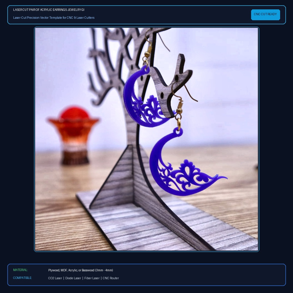 Laser Cut Pair Of Acrylic Earrings Jewelry Gift DXF File Free Download - 3axis.co View 2