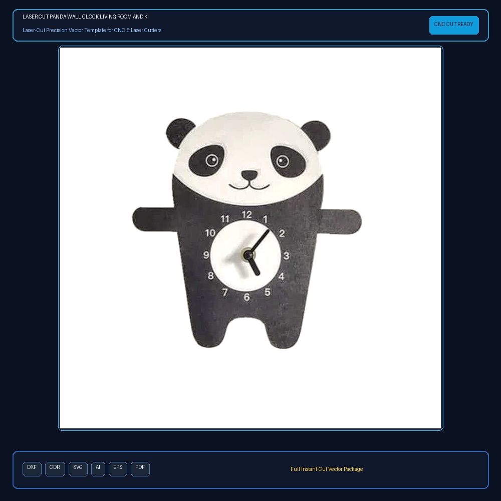 Laser Cut Panda Wall Clock Living Room And Kids Room Decoration