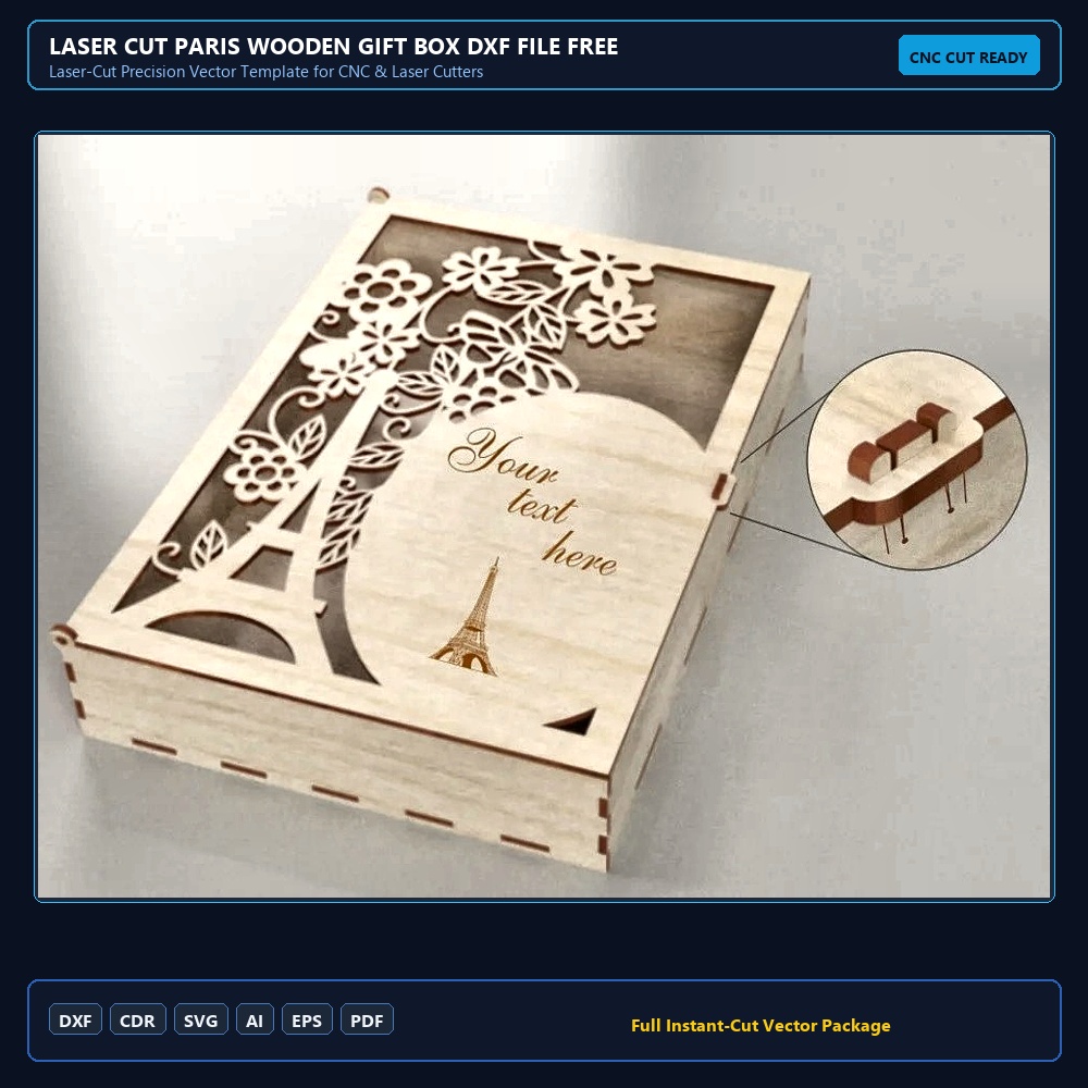 Laser Cut Paris Wooden Gift Box DXF File Free Download - 3axis.co