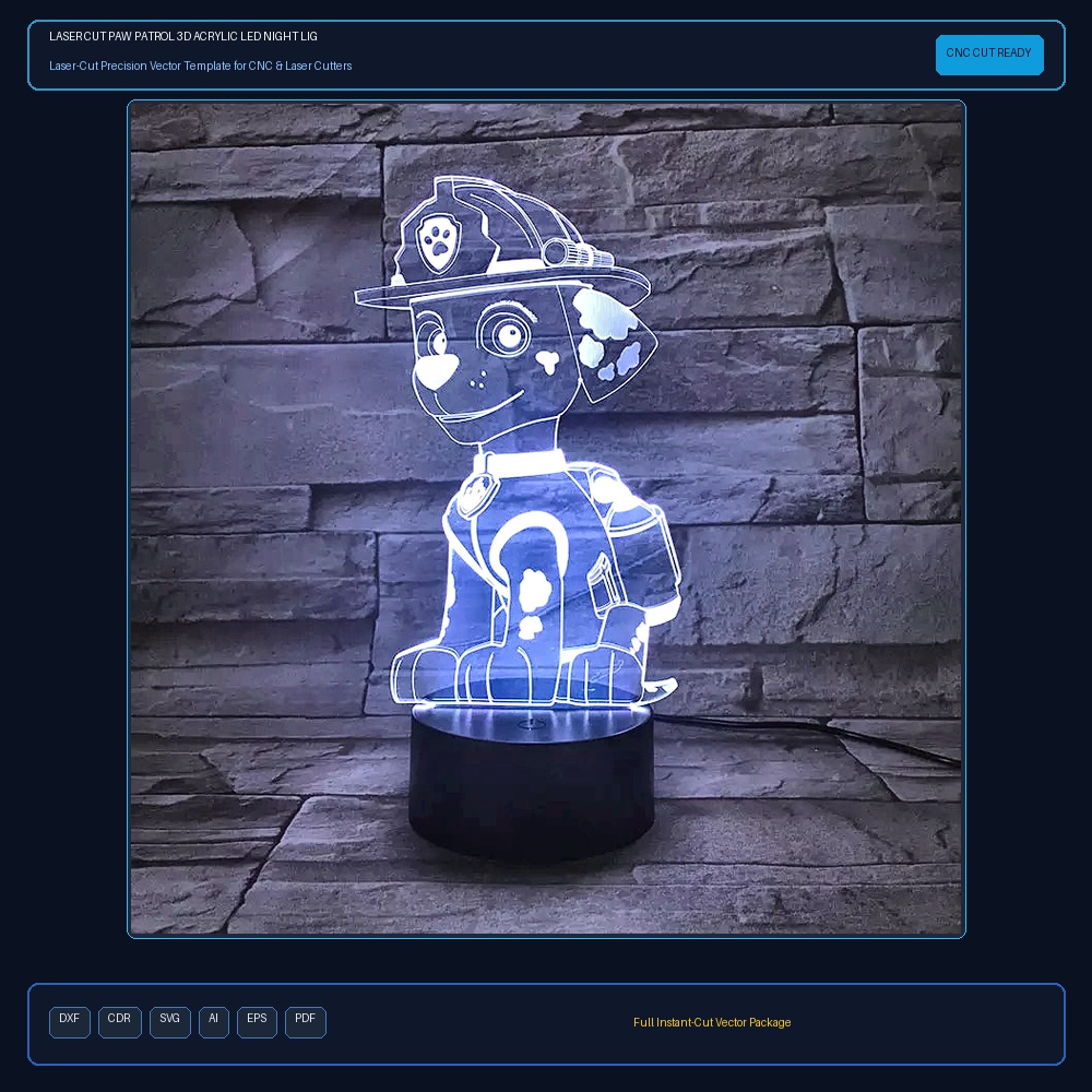 Laser Cut Paw Patrol 3D Acrylic LED Night Light Anime Toy Kids Gift